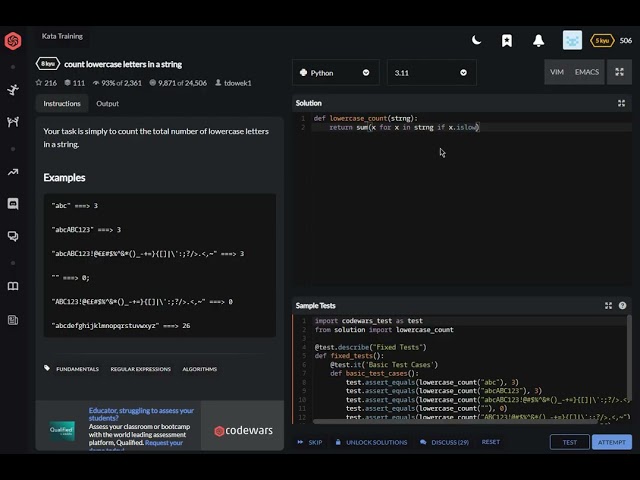 codewars python count lowercase letters in a string
