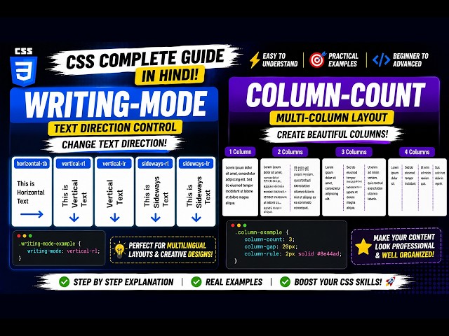 CSS Writing-Mode & Column-Count Tutorial in Hindi | Complete Guide with Examples | CSS Layout