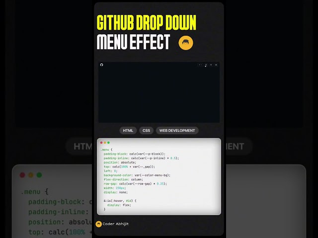 CSS Github Drop Down Menu Effect #shots #shortvideo #html #css