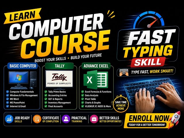 Computer Course LIVE 🔴 | Basic Computer + Tally + Advanced Excel + Typing Course