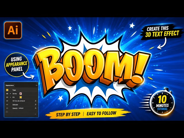 BOOM 3D Text Effect in Illustrator | Modern Typography Tutorial