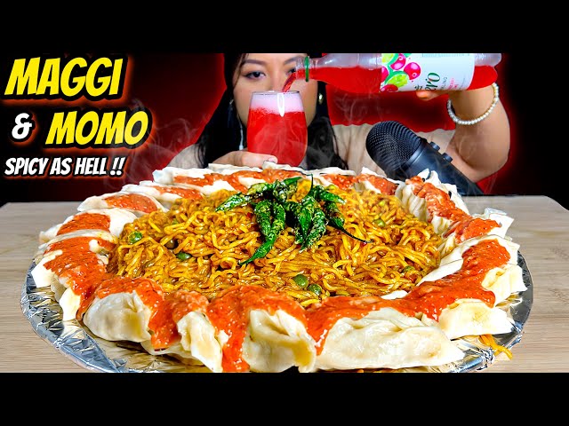 EATING 🔥SPICY MASALA MAGGI & MOMO | ASMR FACES