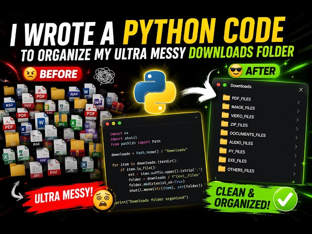 Watch me write a python script that organizes my super messy downloads folder in seconds🔥⚡🌟🤯
