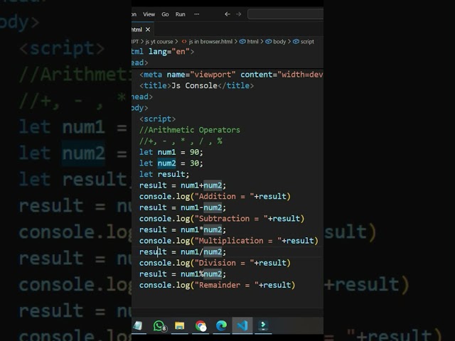JavaScript Arithmetic Operators ⚡ + − × ÷ Explained in 30 Seconds  #coding #frontendcourse #js