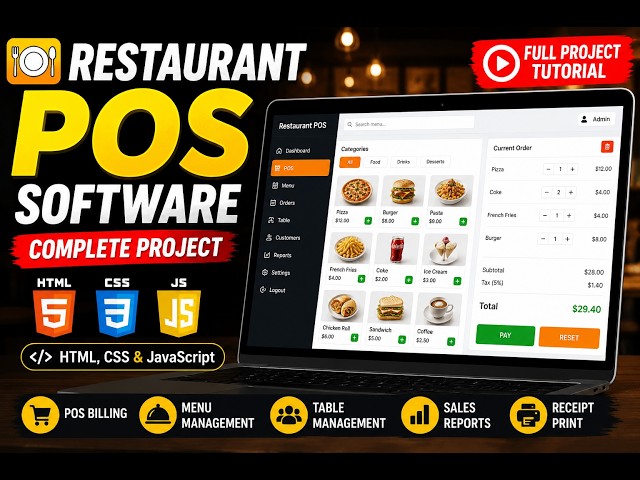 Create a Modern Restaurant POS & Billing Software Using JavaScript | Complete Frontend Project