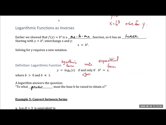 1.2.4 Logarithmic Functions as Inverses