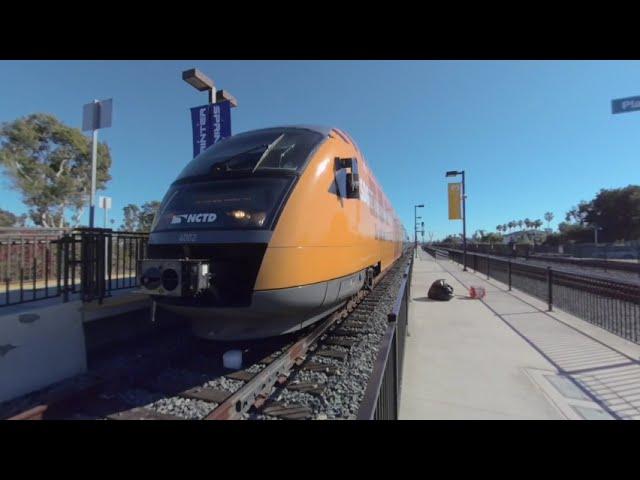 VR180 - NCTD Sprinter DMU (Diesel Multiple Unit) Arriving in Oceanside CA - November 27th 2020