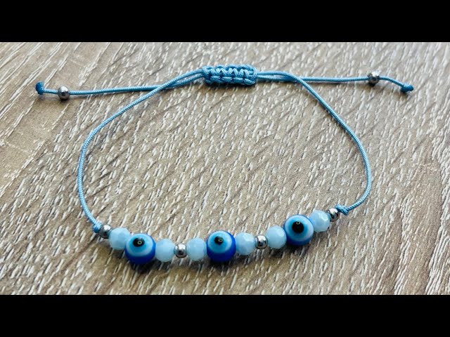 How to make macrame bracelet with blue evil’s eyes #bracelet #diy #handmade #macrame