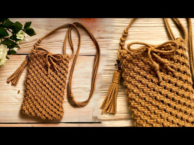 DIY Easy Macrame Phone Bag with Adjustable Strap Tutorial for Beginners | Mini Bag