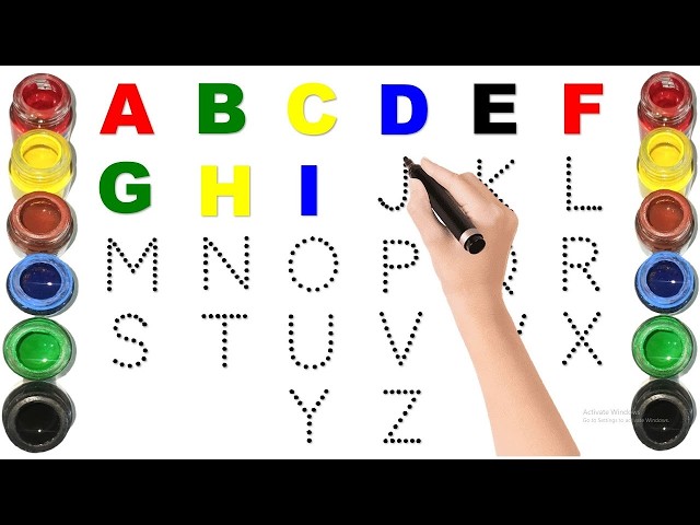 Alphabet, ABC song, abcd, a to z, Kids rhymes, collection for writing along dotted lines for toddler