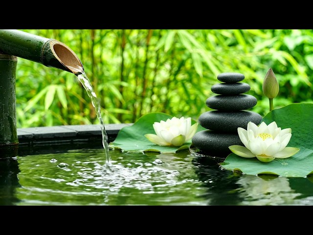 Hidden Mountain Retreat 🎋 Bamboo Water Fountain, Crystal Clear Water Sounds and Soft Piano Music