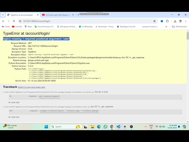 TypeError at /account/login/login() missing 1 required positional argument: 'user' #python #django