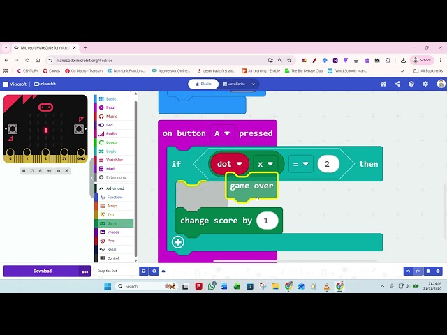 Snap the Dot on BBC Micro:bit using Blocks on Microsoft MakeCode