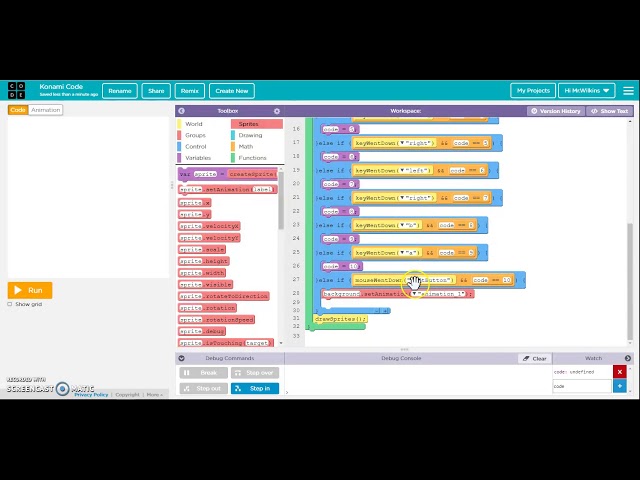 Programming a game with the konami Code - code.org