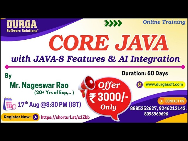 CORE JAVA with JAVA-8 Features & AI Integration Online Training @ DURGASOFT