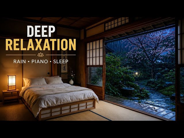 Relaxing Sleep Music with Heavy Rain 🌧️ No Ads Soothing Piano for Better Sleep & Relaxation