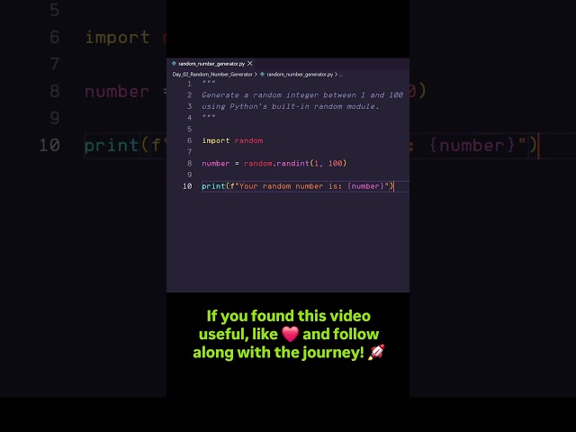 Python Random Number Generator in Just a Few Lines! 🎲🐍 | Day 2/100 #shorts