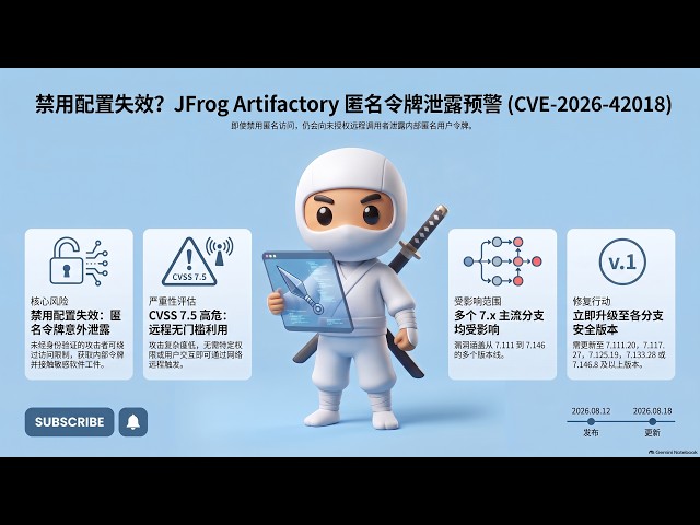 已禁用匿名访问？JFrog Artifactory 仍会泄露机密令牌！CVE-2026-42018 #网络安全