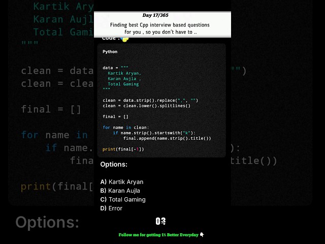 Python Interview Question | Daily Coding Quiz | Shorts ( Day 17 - Video 1 )