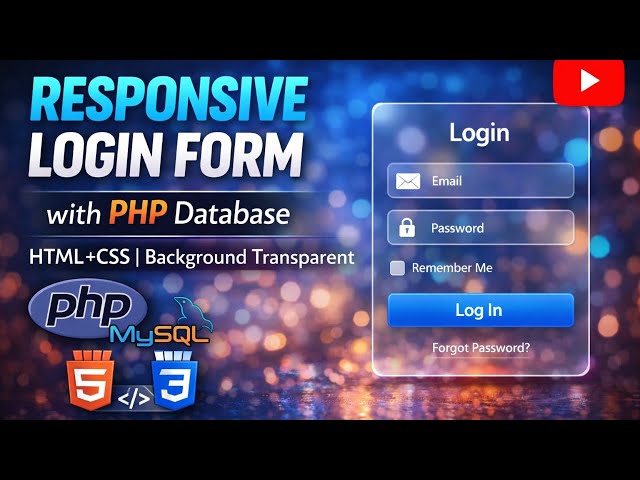 responsive login form with php database |HTML + CSS background transparent  #htmlcss #bootstrap #php