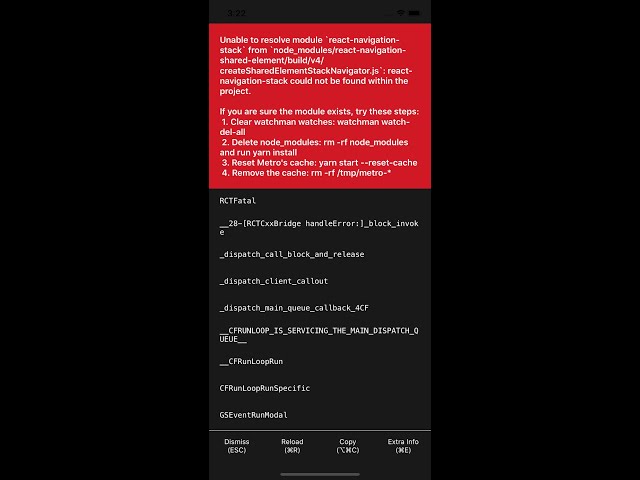 react-navigation-stack could not be found within the project.