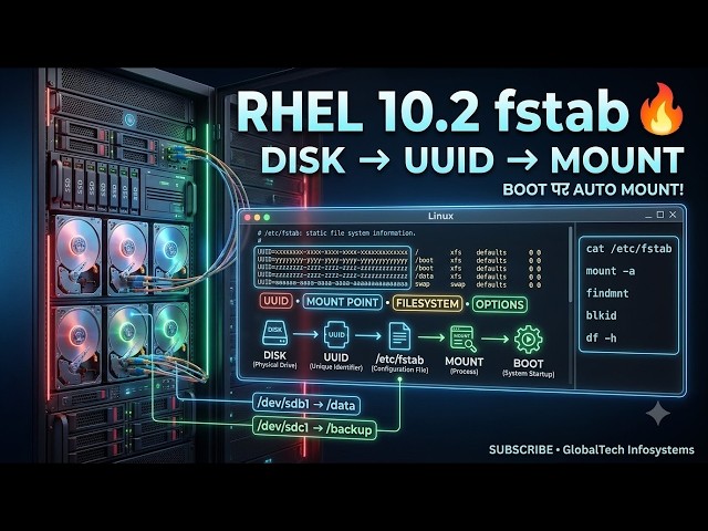 RHEL 10 2 fstab क्या है     etc fstab, UUID, Mount   Auto Mount Complete Guide in Hindi