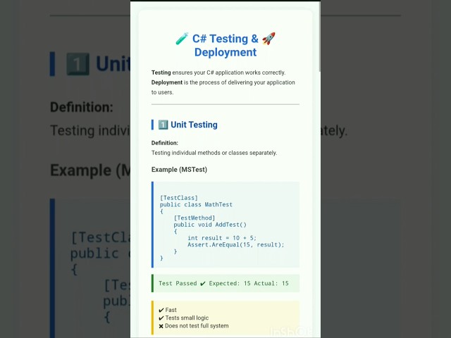 How Does C# Testing & Deployment Work in Real Projects? 🤔 | c sharp | Fyp | coding shorts
