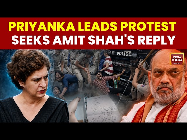 Parliament Protest: Priyanka Gandhi Leads INDIA Bloc March as Dharmendra Pradhan Enters House