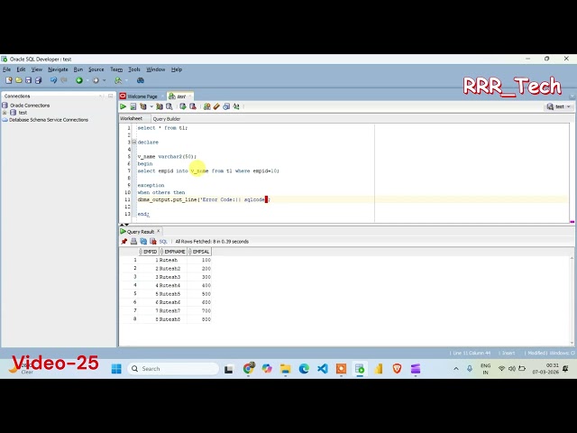 #video 25 | How to Handle Exceptions in PL/SQL | Oracle PL/SQL Hindi Tutorial | #PLSQL | #sql | RRR