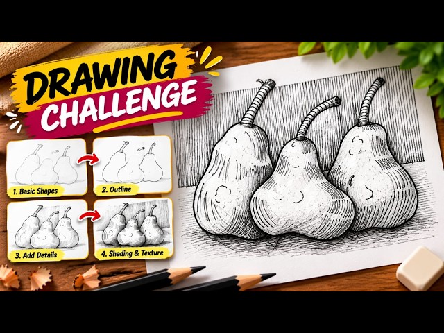 How to Draw Realistic Pears ✍️🍐 | Easy Pencil Drawing Step by Step | Drawing Practice