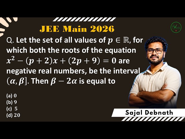 Let p ∈ R, for which both the roots of the equation x^2 -(p+2)x+(2p+9)=0 are negative real numbers