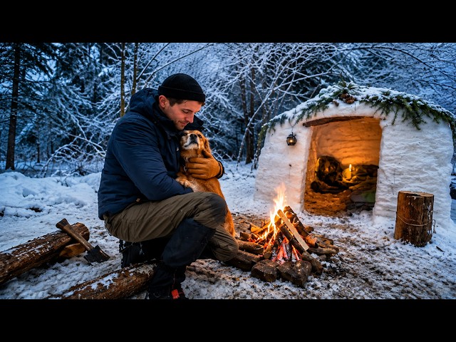 Building a Snow Shelter with My Dog in -20°C Cold | Winter Survival