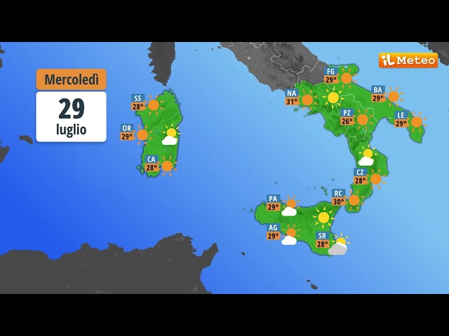 Weather, forecast and weather outlook for Italy Wednesday, July 29, 2026