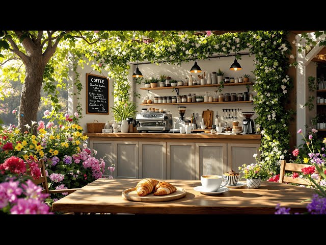Morning Spring Jazz 🌸 Gentle Jazz Music at Cozy Outdoor Coffee Shop Ambience for Mood Booster, Study