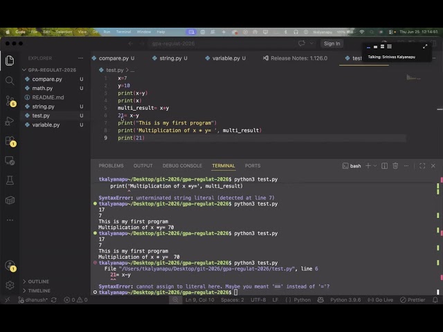 Python Variables, f-String, keywords.