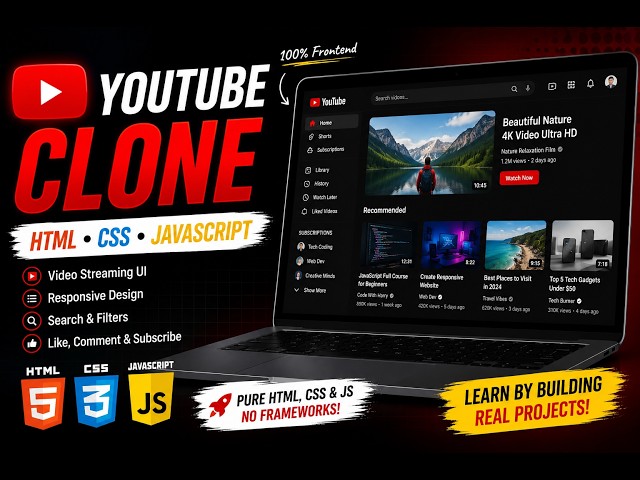 Built a YouTube Clone Using HTML, CSS & JavaScript 🚀