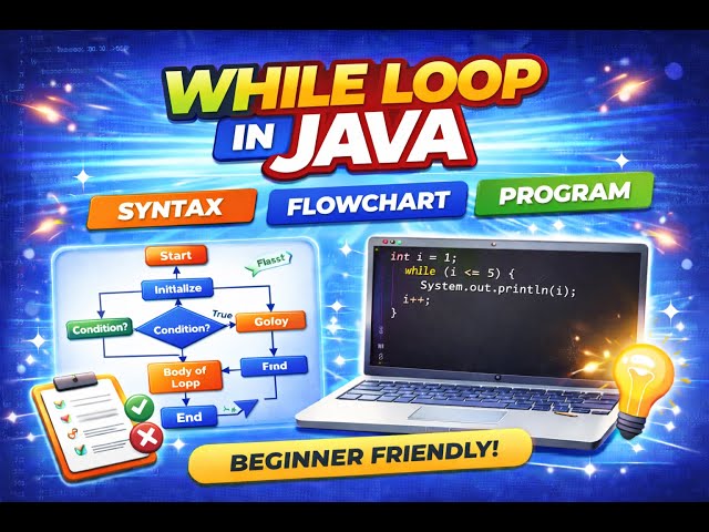 While Loop in Java Explained With Practical | Syntax, Flowchart & Program for Beginners | #java