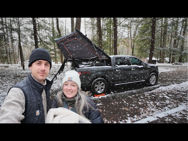 Rooftop Tent CAMPING in a Thunderstorm, Snow, and Fall Weather in the Smoky Mountains