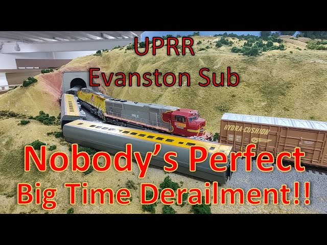 Big Time Derailment on UPRR Evanston Subdivision.  Trains Rearended Causes Havoc. HO Scale Trains