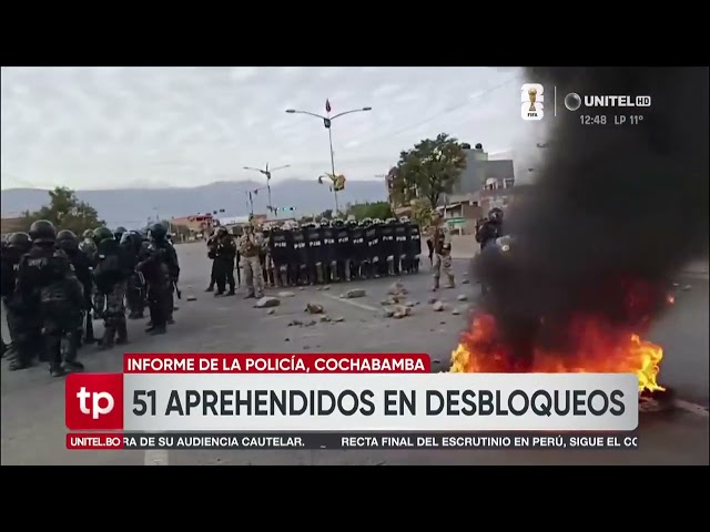 Los desbloqueos en dos zonas de Cochabamba dejaron más de 50 apreh3ndidos