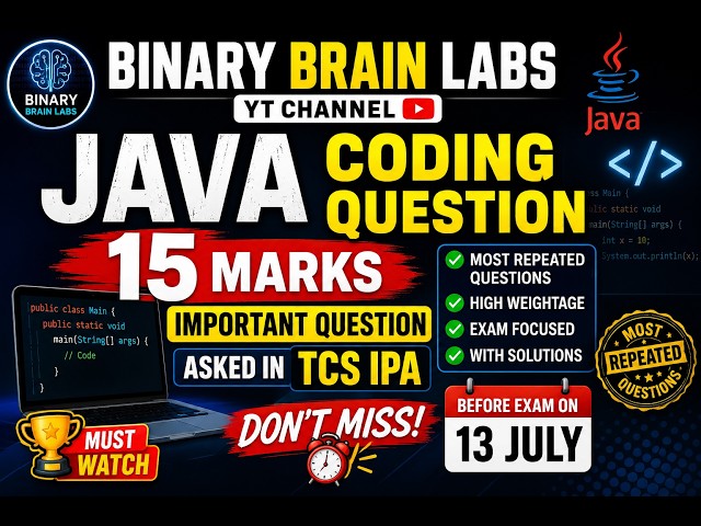 Java Coding Questions for TCS IPA 2026 | 15 Marks Important Questions | Most Repeated | Must Watch