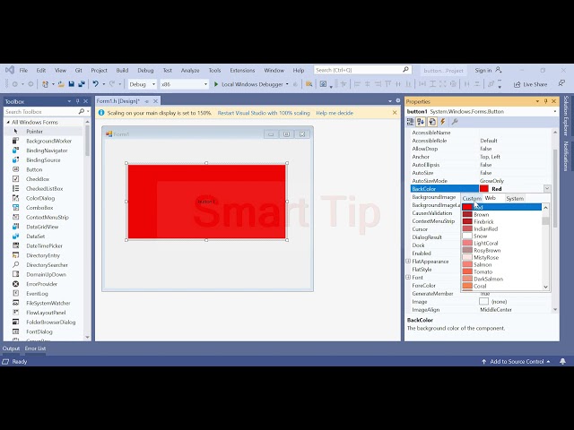 c++/cli windows forms 2019 (Button Backcolor) visual studio code