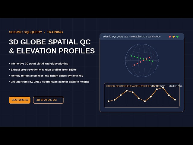 #10 Seismic  Survey Training Course | 3D Globe Spatial QC & Elevation Profiles in SQLQuery