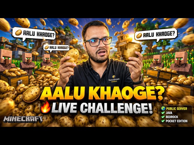 🔴 LIVE 🥔 AALU KHAOGE? Challenge! | Minecraft Public Server | Java + Bedrock + Pocket Can Join!