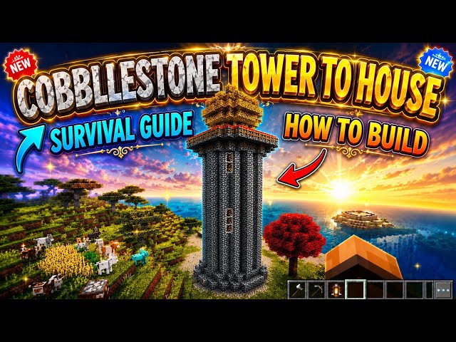 Minecraft House Tutorial Cobblestone Tower into an easy SURVIVAL house need (LAVA POOL)