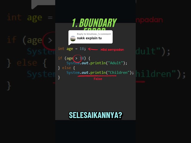 Boundary Error: Logic Error paling biasa dalam if-else condition #coding #programming #java #ifelse