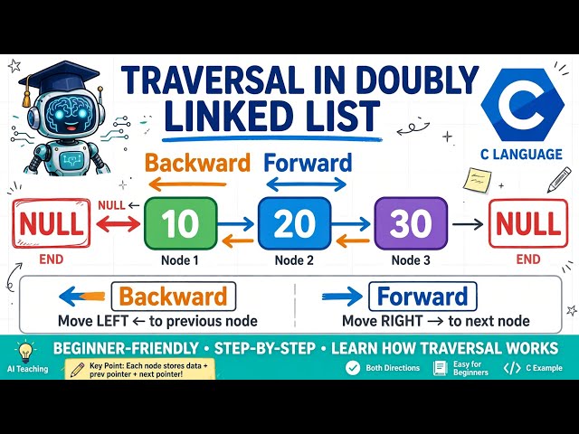 Traversal in Doubly Linked List in C | Forward and Backward Traversal | Easy Tutorial for Beginners