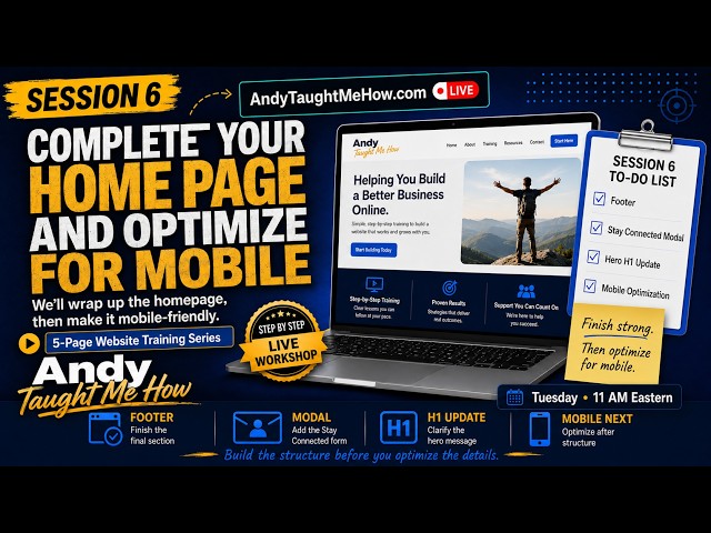 Complete Your Home Page and Optimize for Mobile | 5-Page Website Series – Session 6