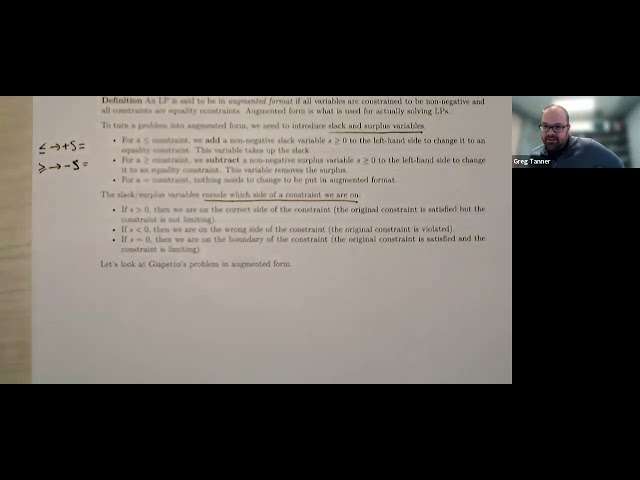 Augmented Form for Simplex Method