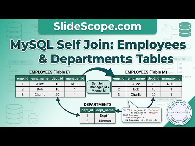 MySQL Self Join with Example on Employees and Departments Table